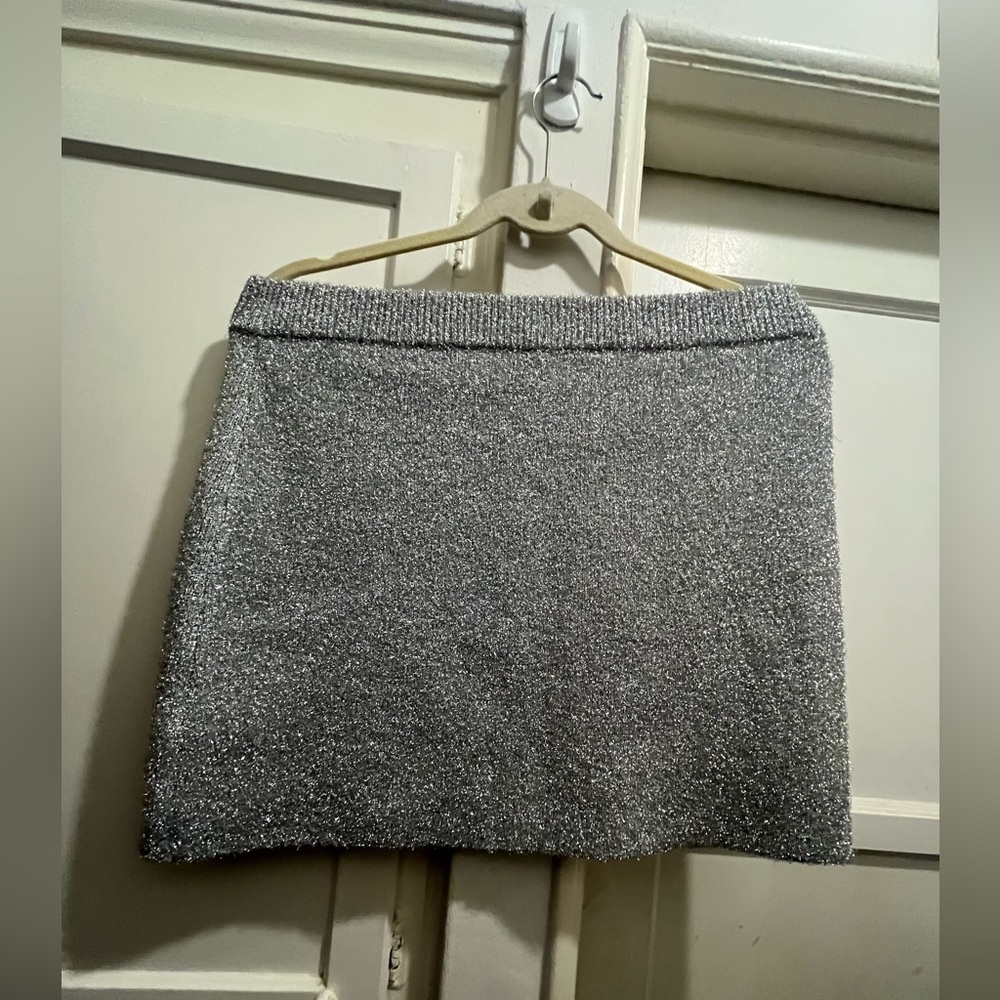 GANNI silver sparkle tinsel zip up mini skirt NWT new size large - Picture 3 of 16
